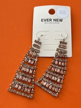 Ever New Rose Gold Tapered GlassStone Chandelier Earring New HYPO-allergenic GWP